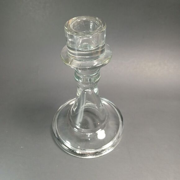 Vintage Clear Thick Glass Tapered Candle Holder / Candlestick ?Indiana Glass? - Picture 2 of 7